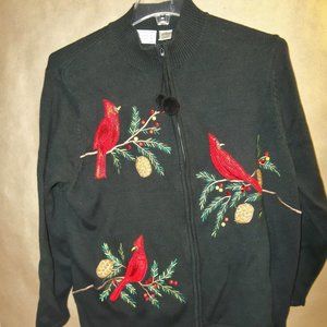 Holiday Christmas Winter Sweater Cardigan Red Cardinal Theme  Size 1X      F5